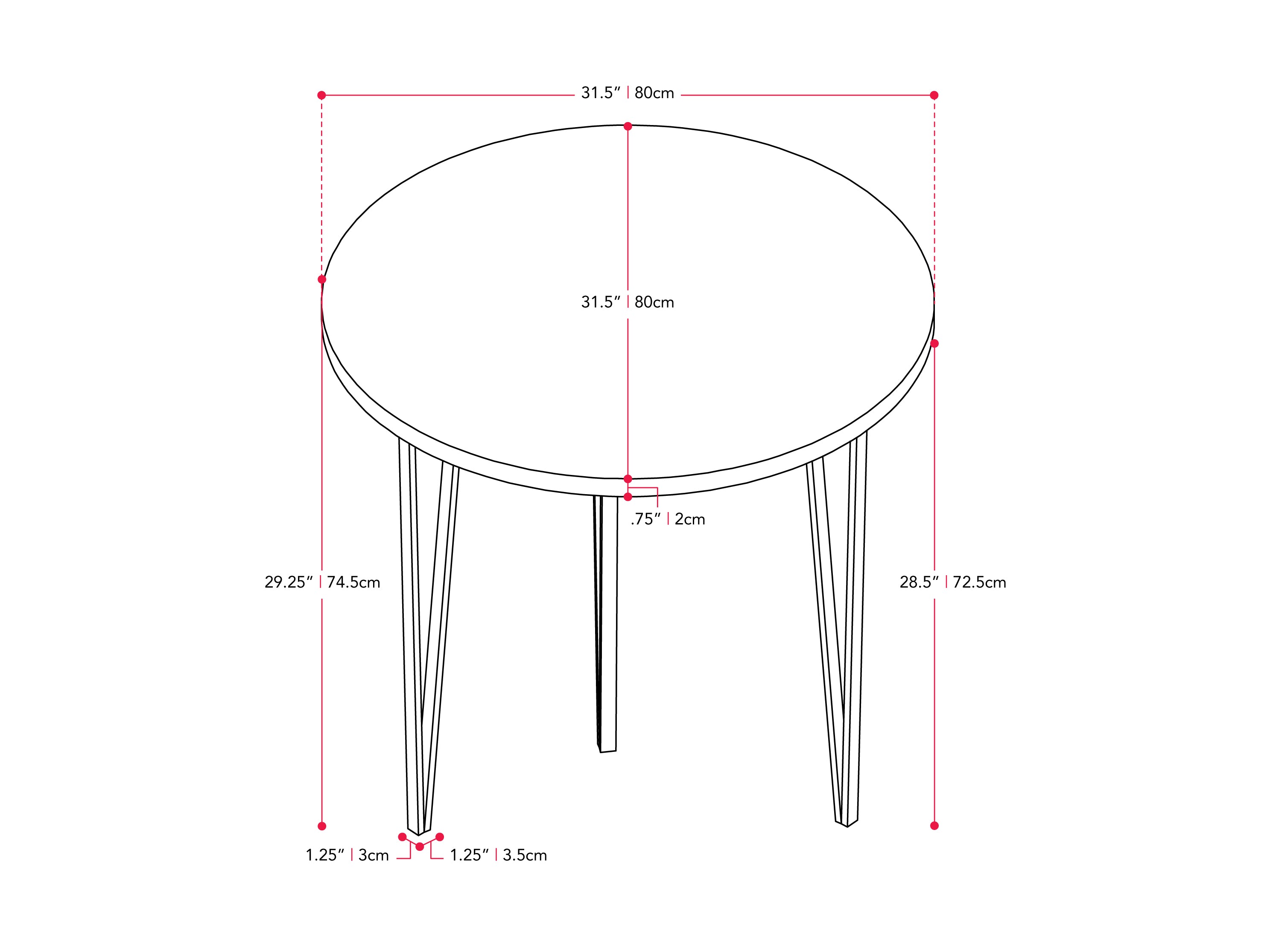 Small round brown dining table with wooden finish and minimalist design.