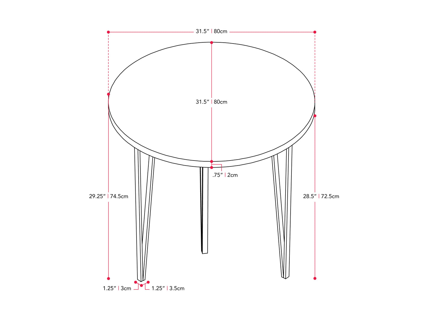 Small round brown dining table with wooden finish and minimalist design.