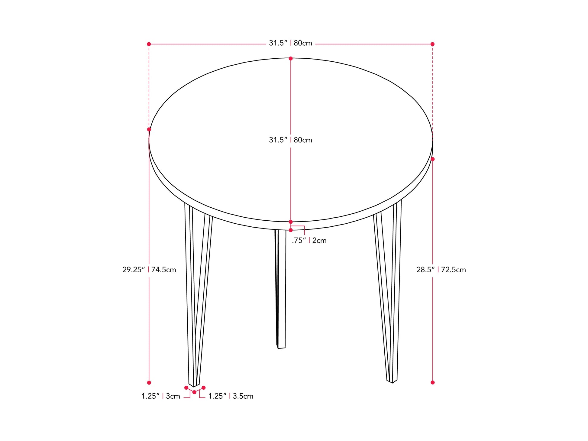 Small round brown dining table with wooden finish and minimalist design.