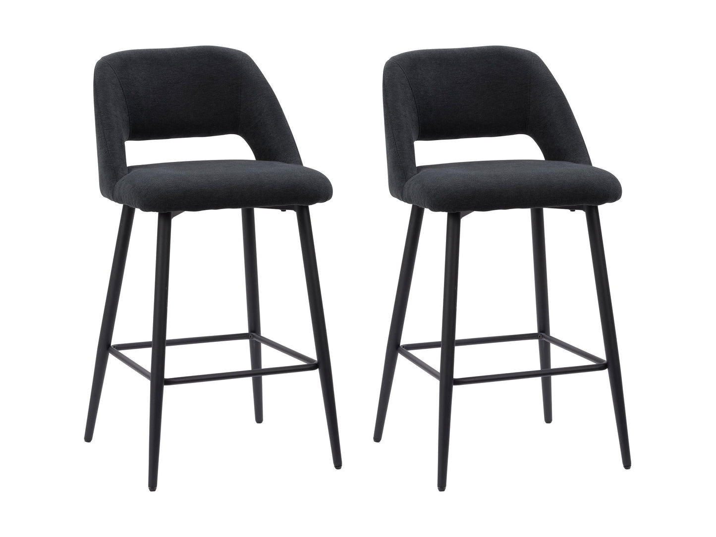 Black velvet bar stools set of 2 with gold metal legs and tufted backrest, modern kitchen or bar seating.