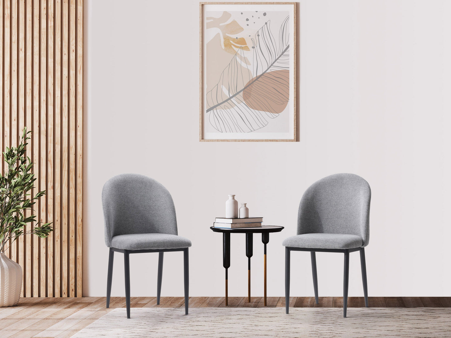 Grey curved dining chairs set of 2 with padded seats, wooden legs, and modern design.