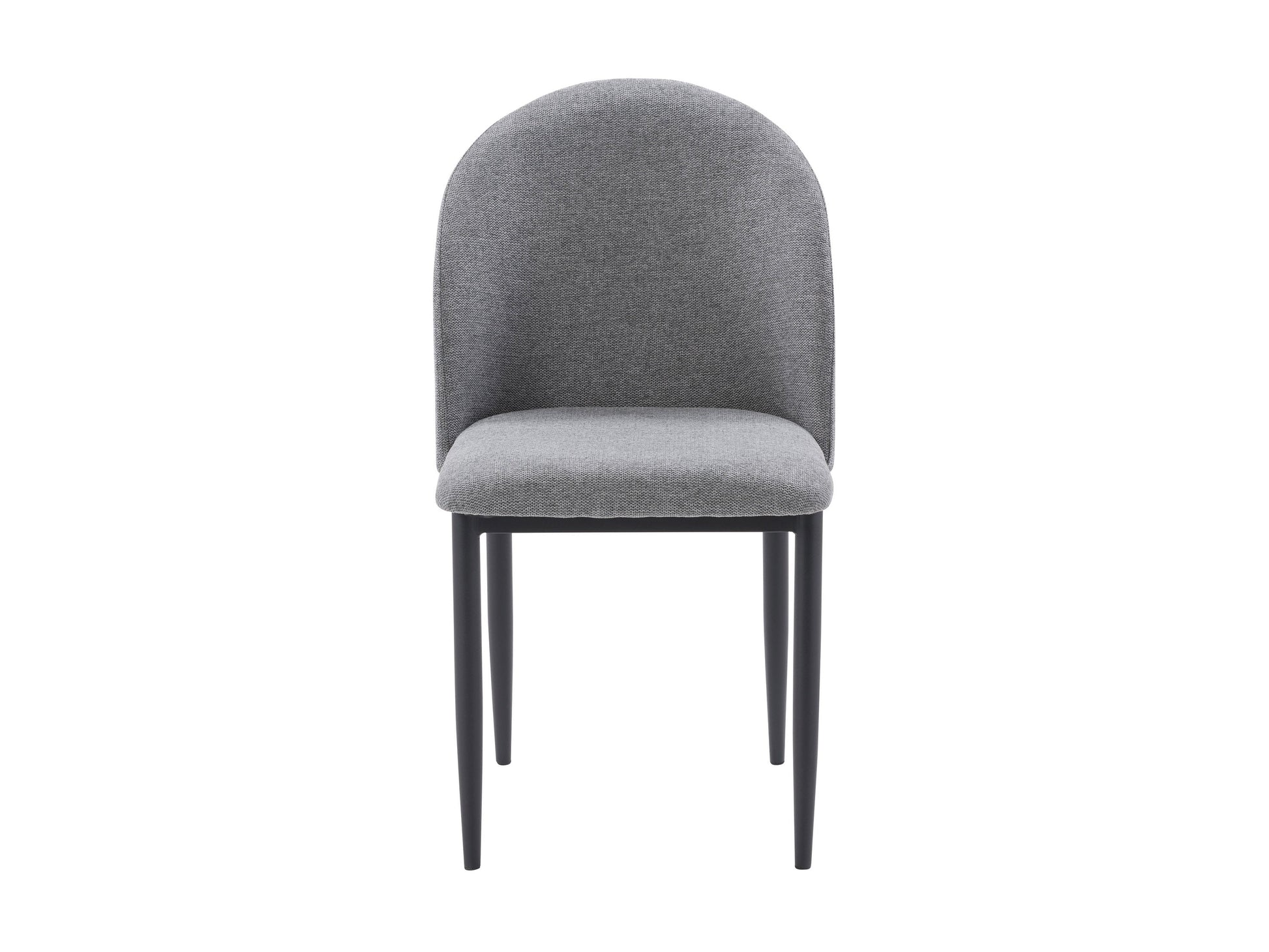 Curved grey dining chairs set with fabric upholstery and wooden legs, modern design, perfect for contemporary dining rooms.