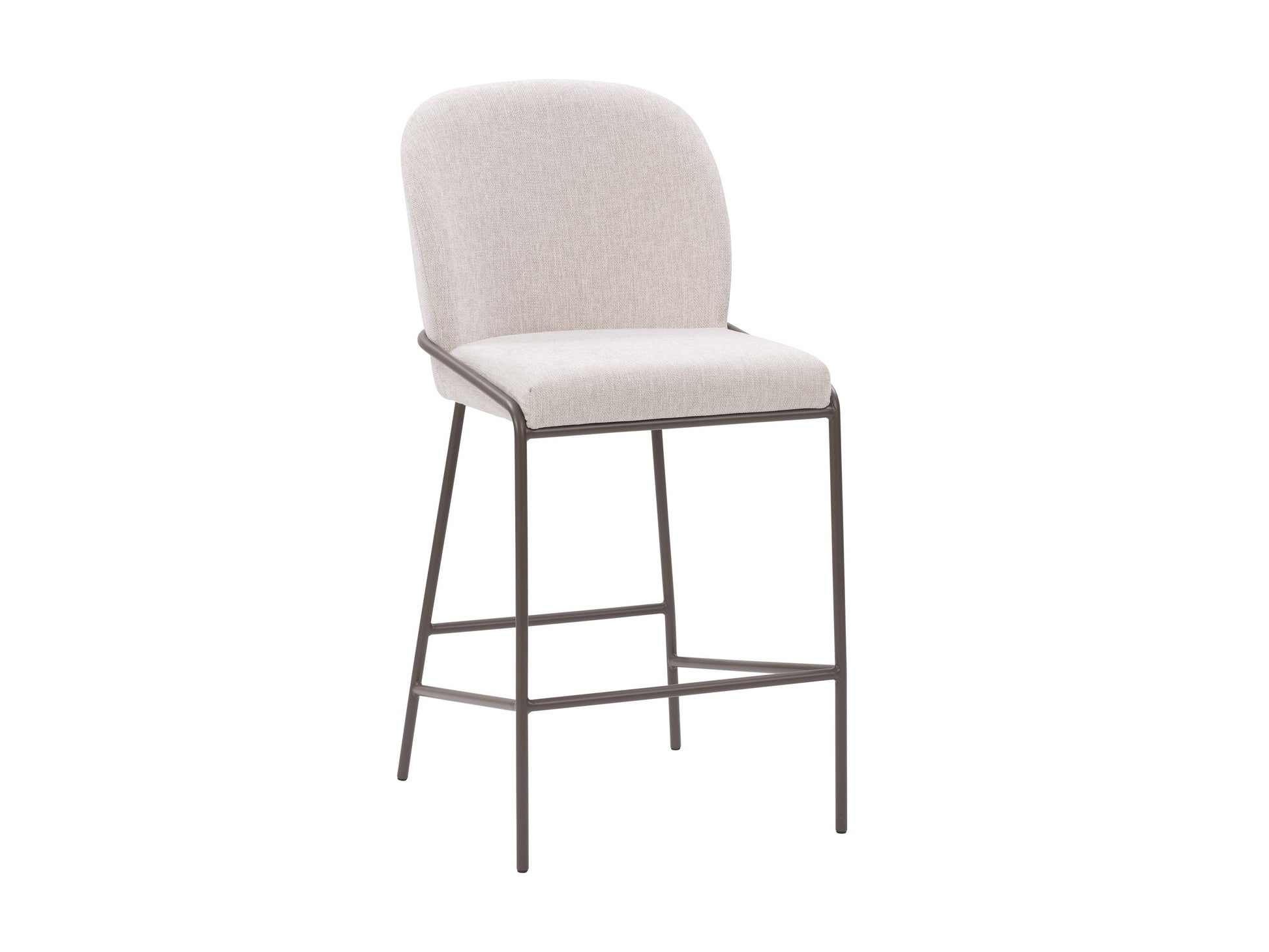 Light grey modern bar stool with padded seat, sleek wooden legs, and a minimalist design.