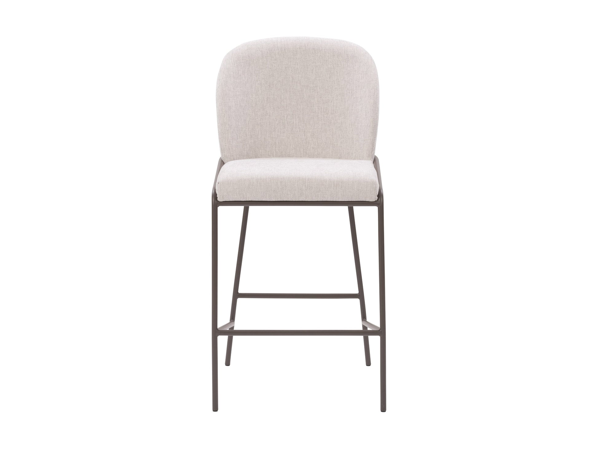 Light grey modern bar stool with cushioned seat, wooden legs, and sleek design.