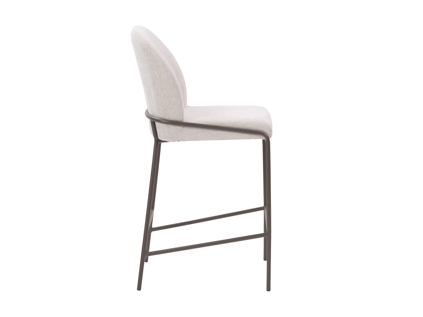 Light grey modern bar stool with wooden legs and cushioned seat, perfect for contemporary kitchen or bar spaces.