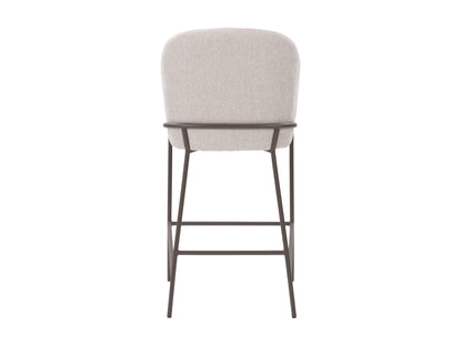 Light grey modern bar stool with wooden legs and padded seat, minimalist design, perfect for contemporary kitchens.