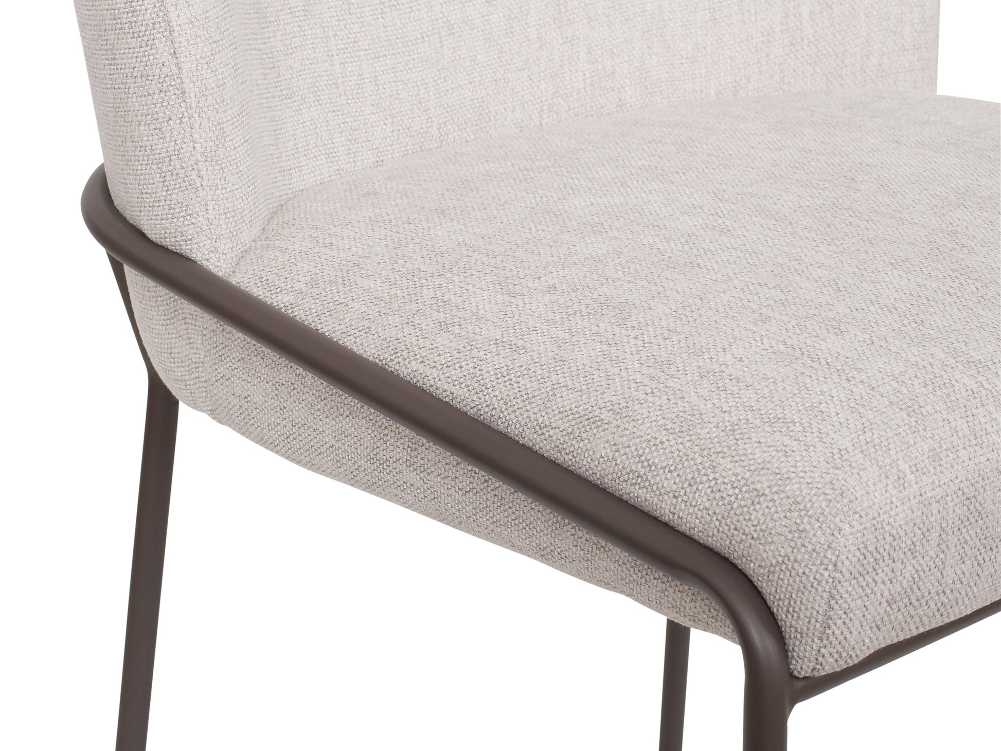 Light grey high back upholstered dining chairs, set of 2, with wooden legs and tufted fabric.