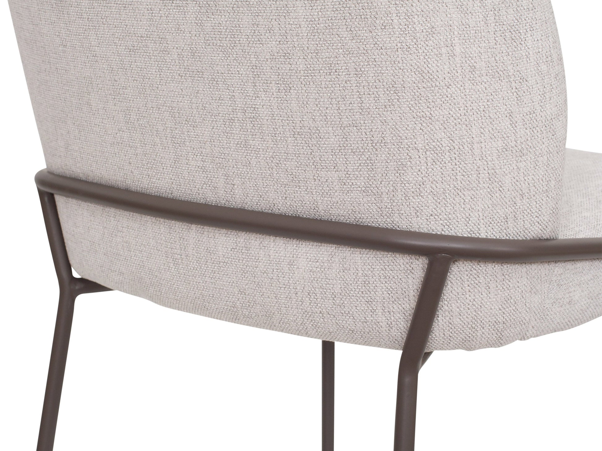 Light grey high back upholstered dining chairs, set of 2, with wooden legs and tufted detailing.