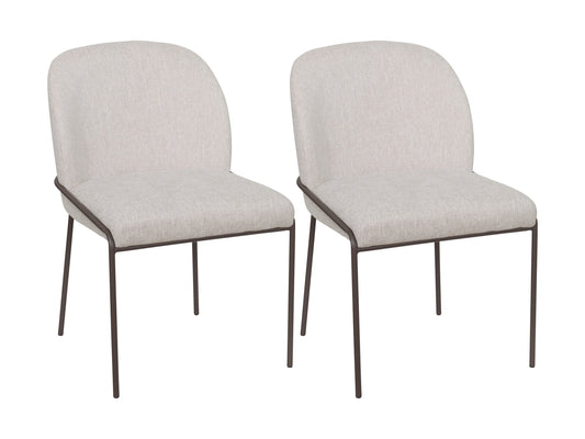 Light grey high back upholstered dining chairs, set of 2, with wooden legs and padded seats for dining room.