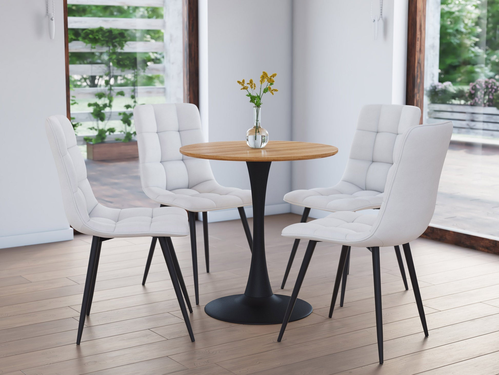 Round bistro table 28" brown with wooden top and black metal legs, perfect for small dining spaces or cafes.