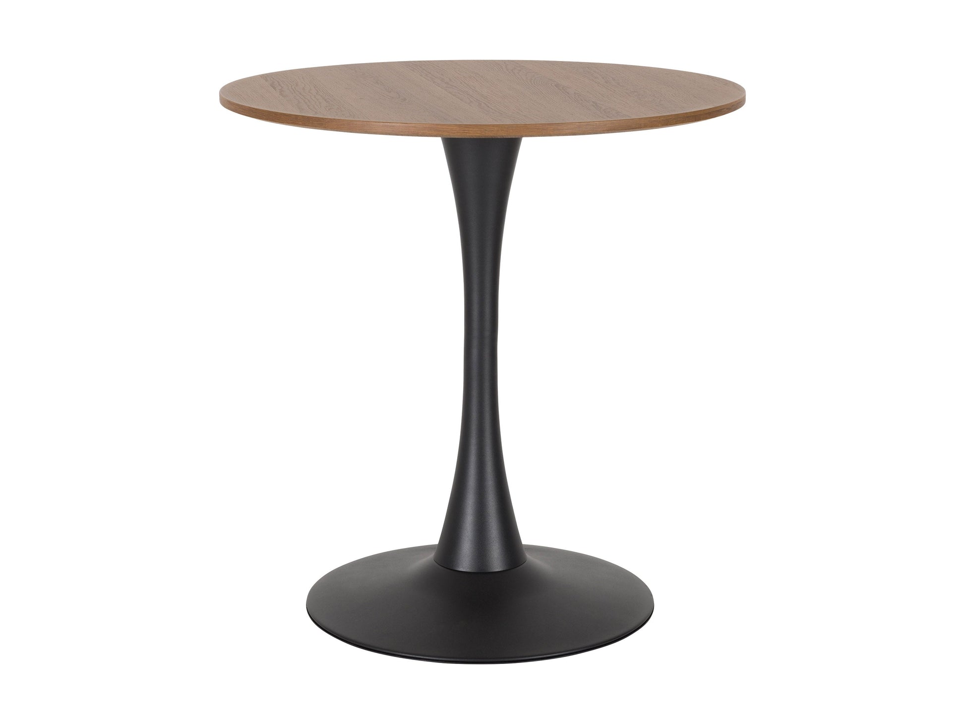 Round bistro dining table, 28 inches, brown wood finish, sleek design, perfect for small spaces and modern interiors.