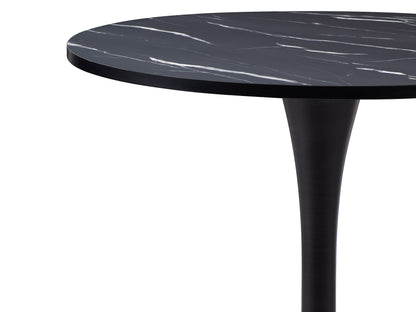 Round black marble bistro table with sleek gold metal legs, 28 inches, perfect for modern dining spaces.