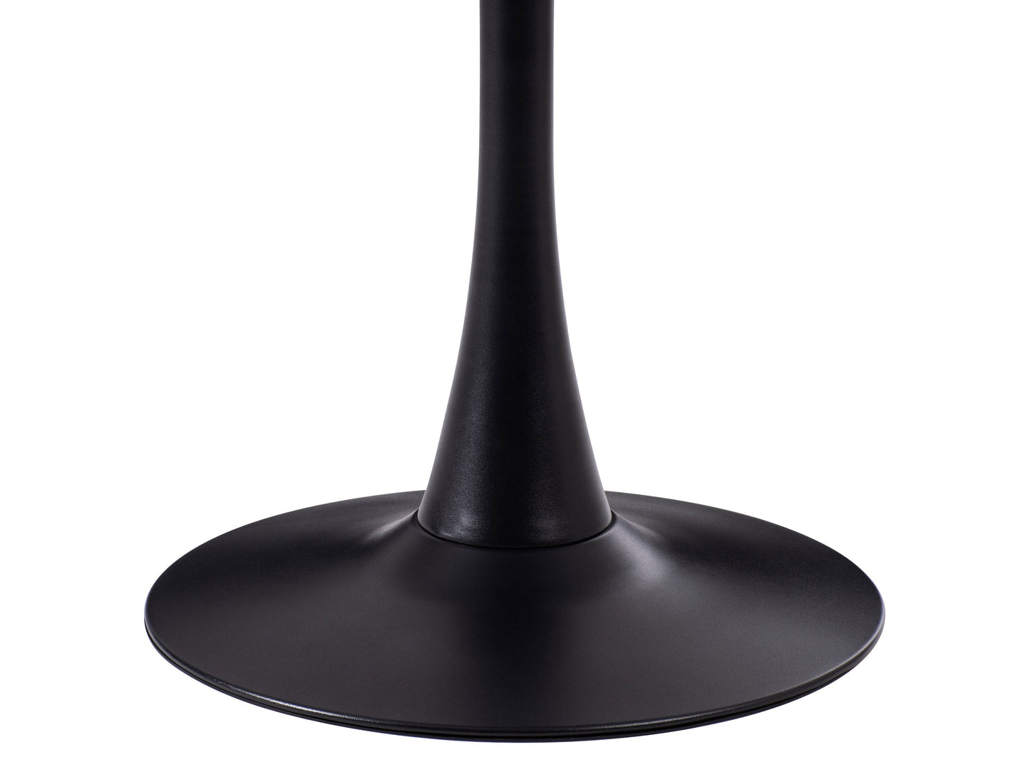 Round black marble bistro table with elegant veining and sleek metal base, perfect for modern dining spaces.