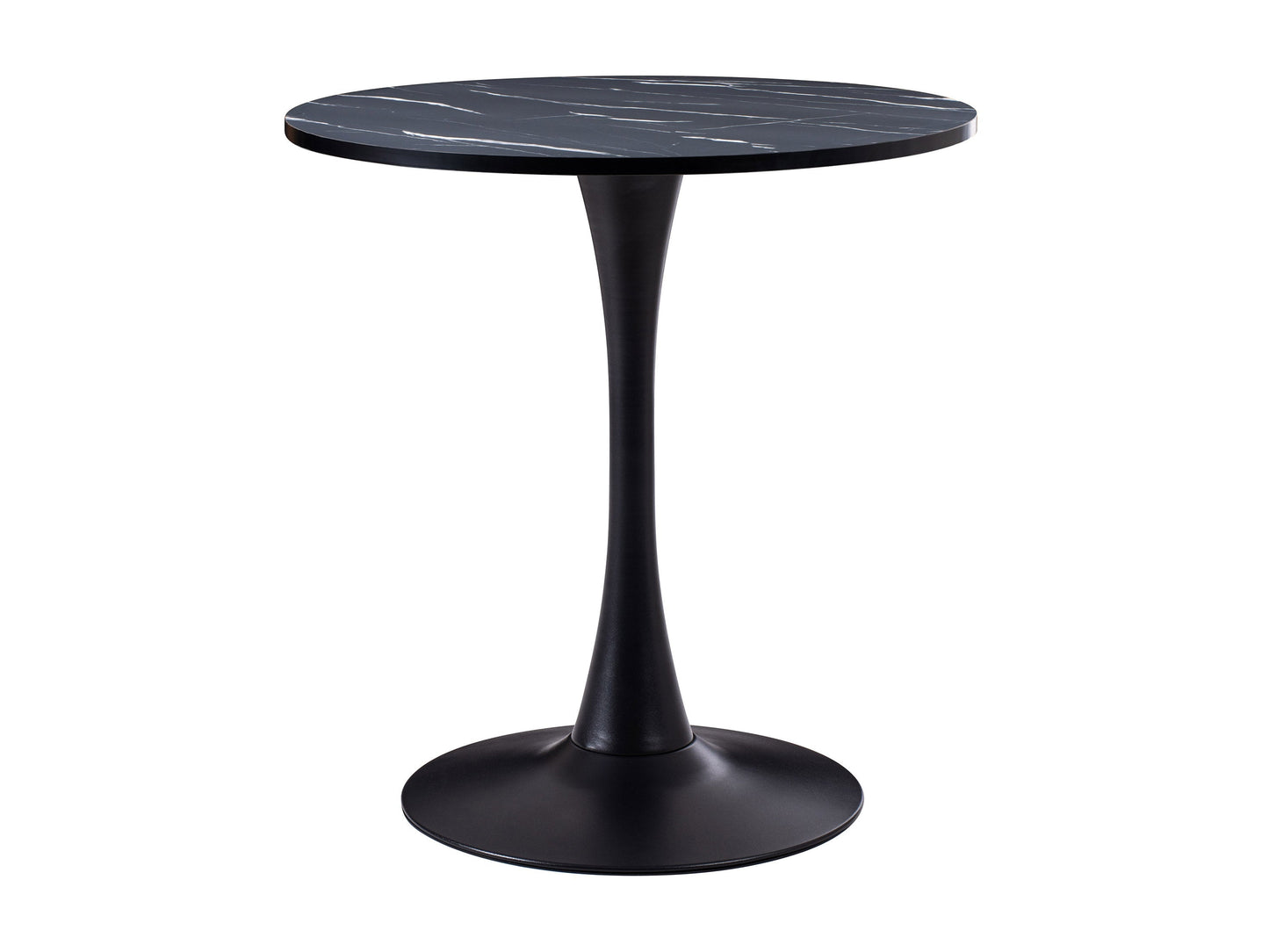 alt="Round black marble bistro table with elegant pedestal base, 28-inch dining table for modern spaces"