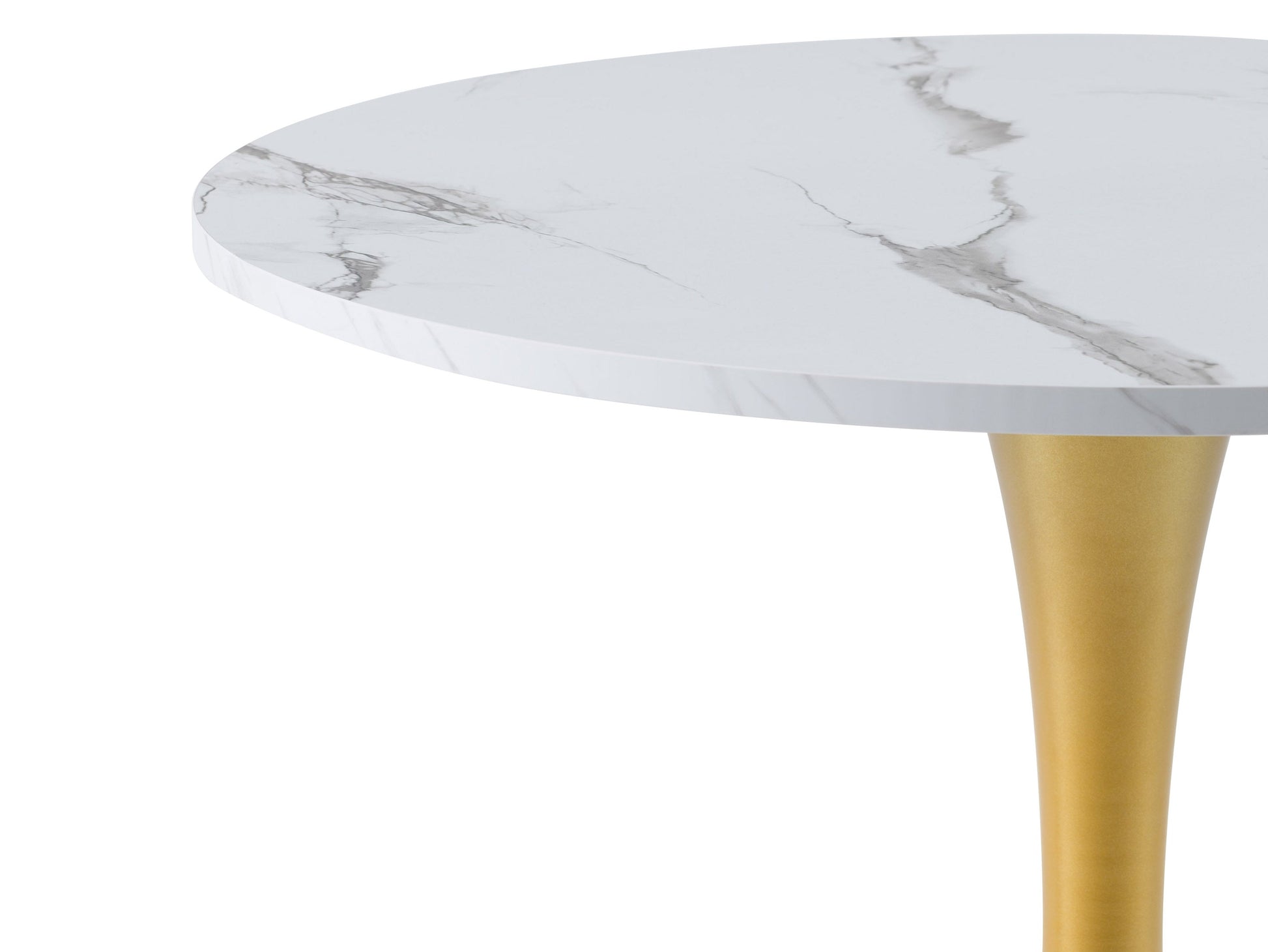 Round bistro table 28" with grey marble top and gold metal base, elegant dining table for small spaces.