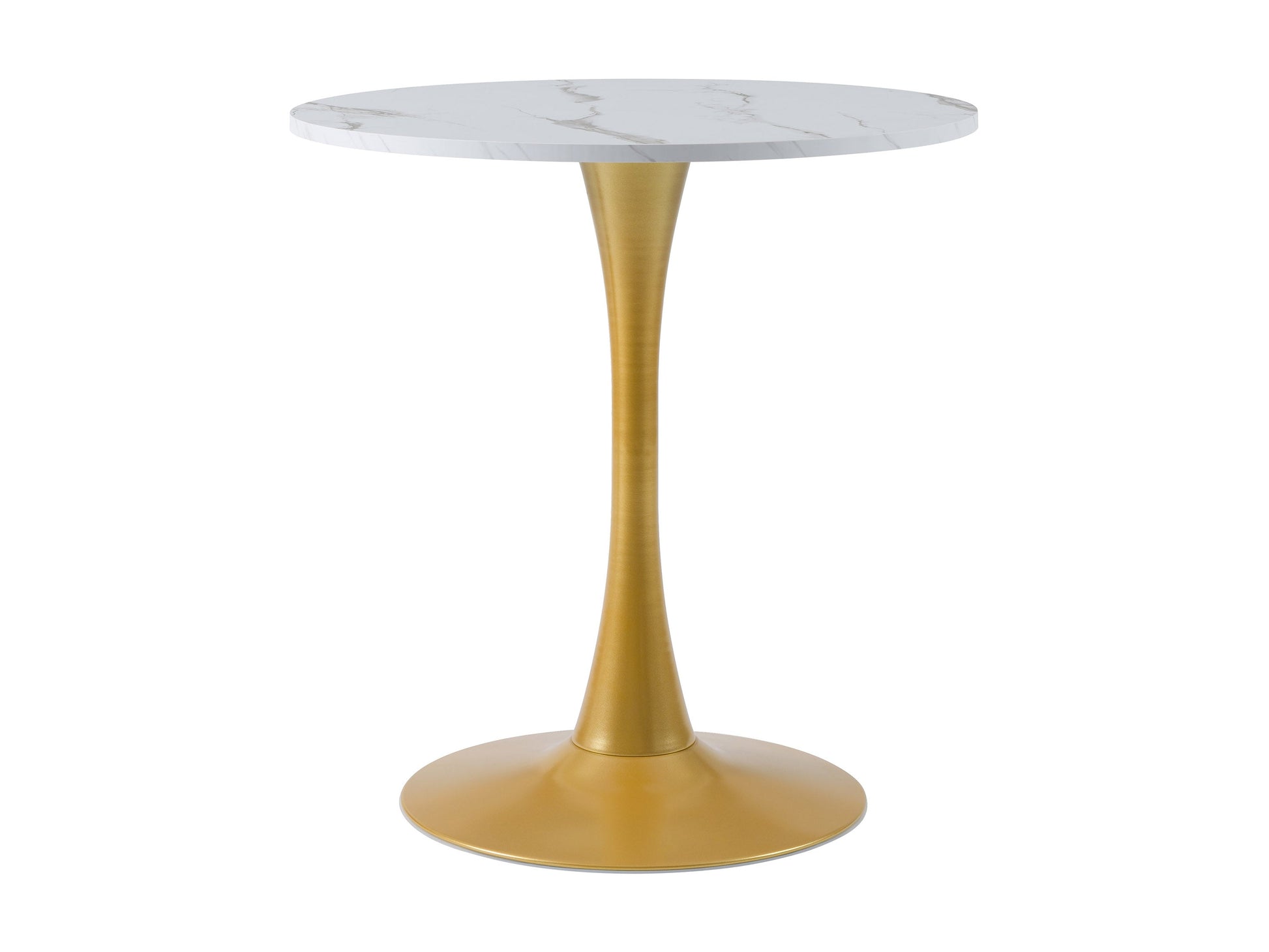 Round bistro table with grey marble top and gold metal base, 28-inch dining table, elegant modern design.