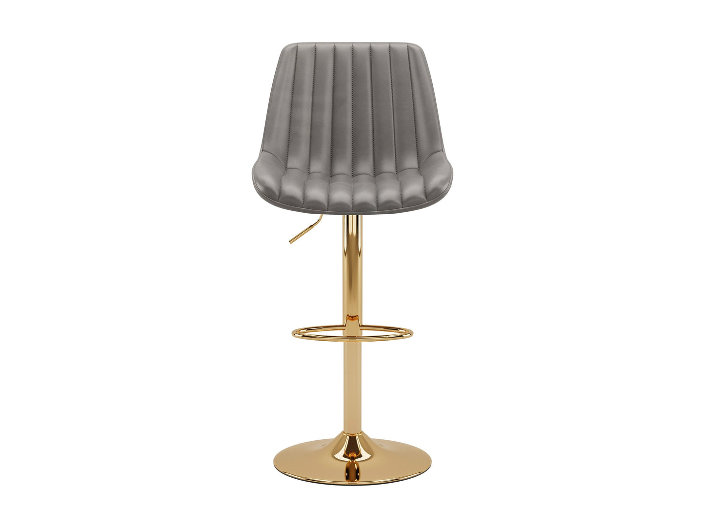 Gold adjustable bar stools, set of 2 - grey cushioned seats with sleek gold frames and footrests.