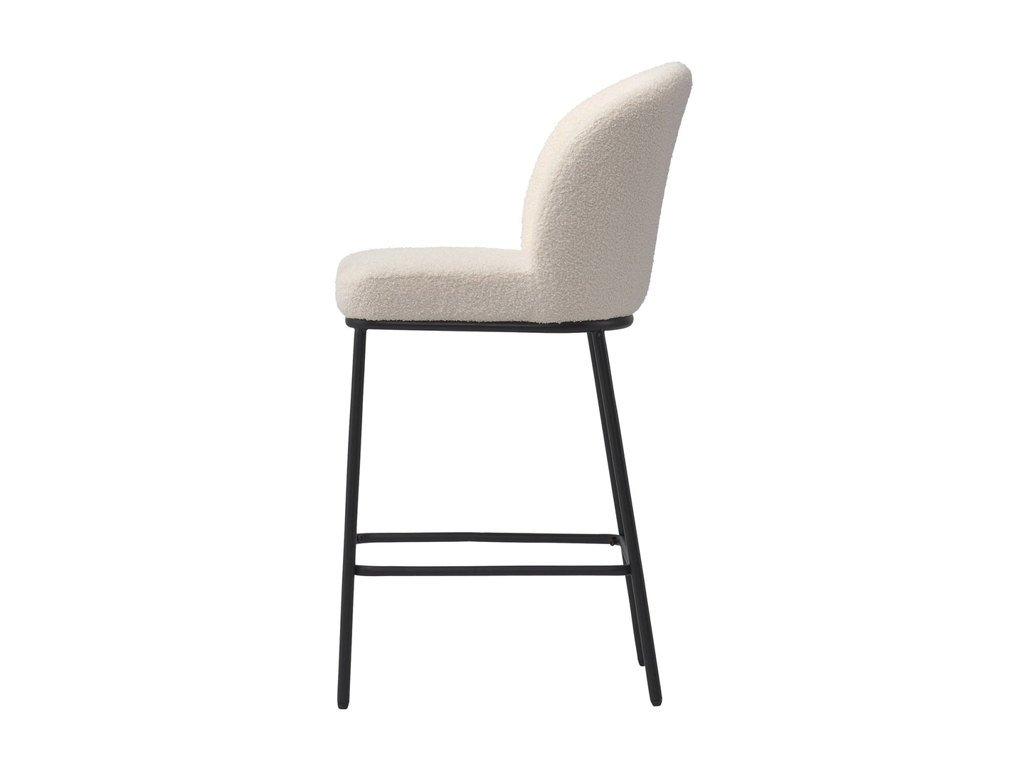 White boucle bar stools set of 2 with gold metal legs, luxury modern design, and cushioned seats.