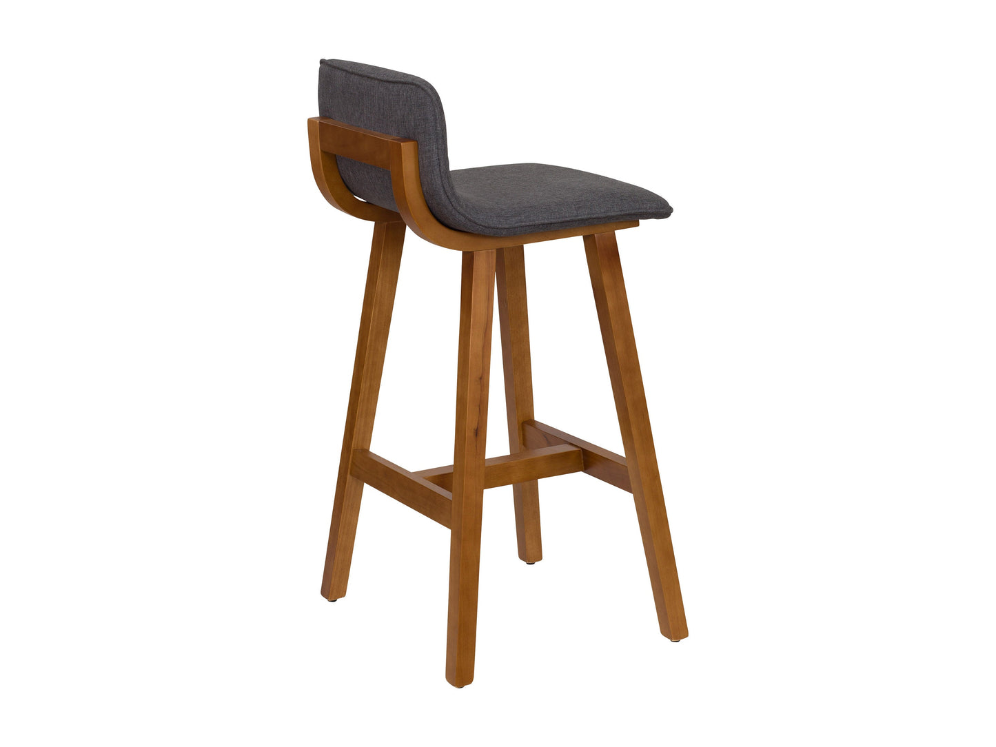 Set of 2 grey wooden bar stools with cushioned seats, sleek design, and sturdy construction for modern kitchen or bar spaces.