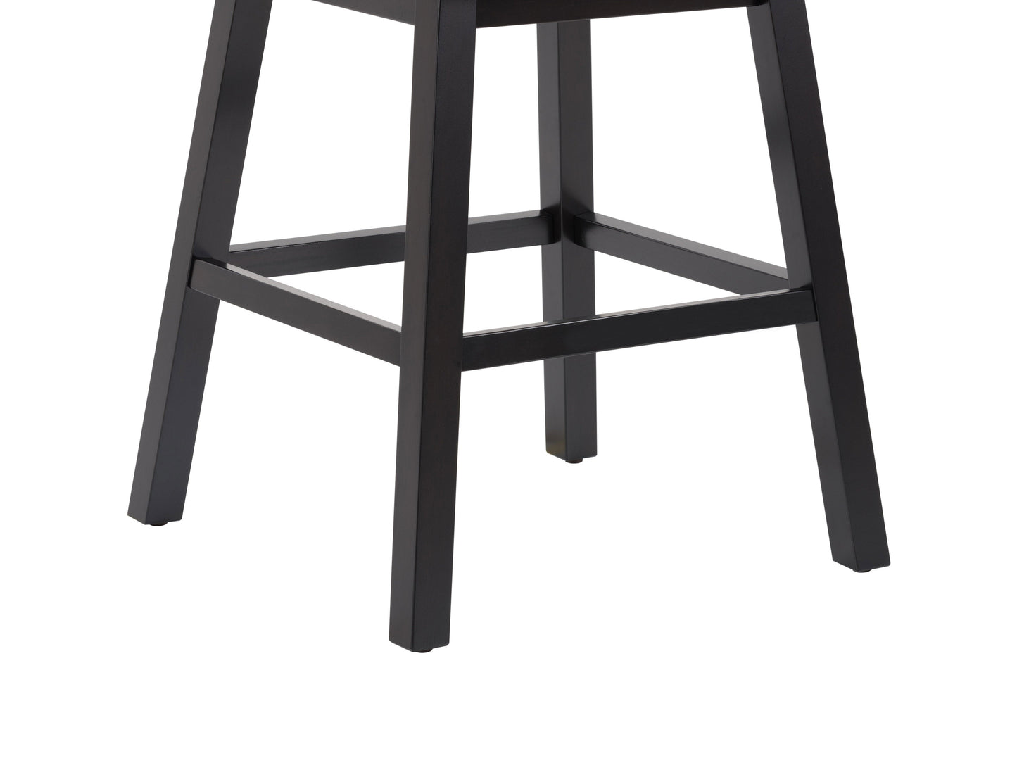 Dark grey button-tufted bar stool with wooden legs, fabric upholstery, and a modern design.