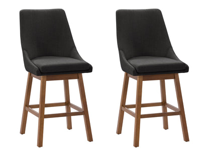 Dark grey modern bar stool with padded seat, metal legs, and footrest for kitchen or bar area.