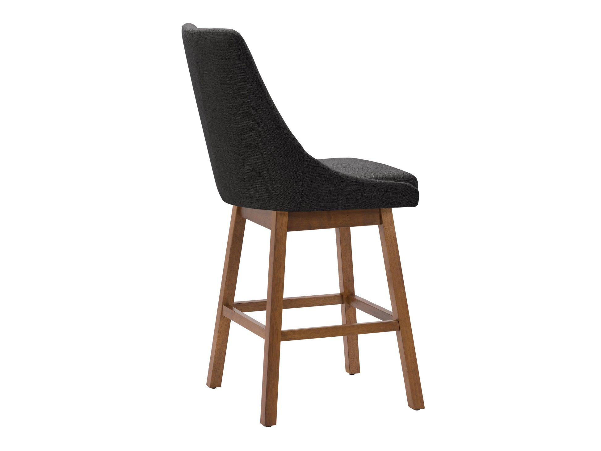 Dark grey modern bar stool with cushioned seat, metal legs, and contemporary design.