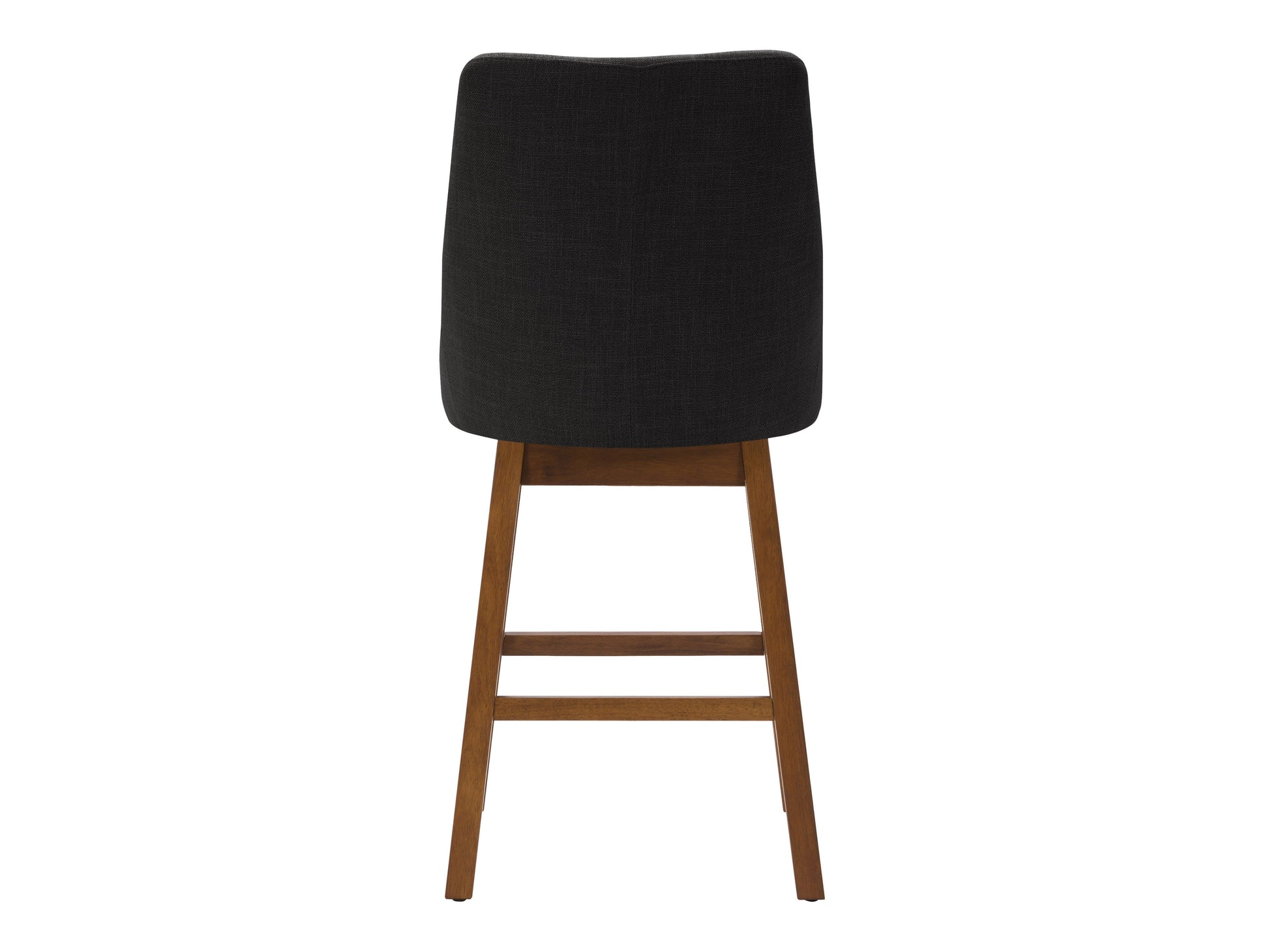 Dark grey modern bar stool with cushioned seat, sleek metal legs, and minimalist design.