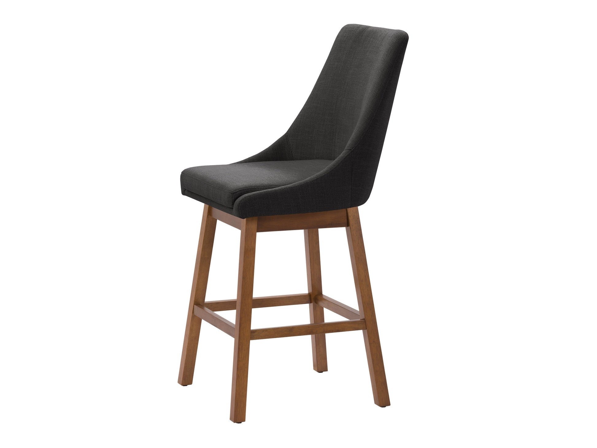 Dark grey modern bar stool with cushioned seat, black metal legs, and a sleek, minimalist design.