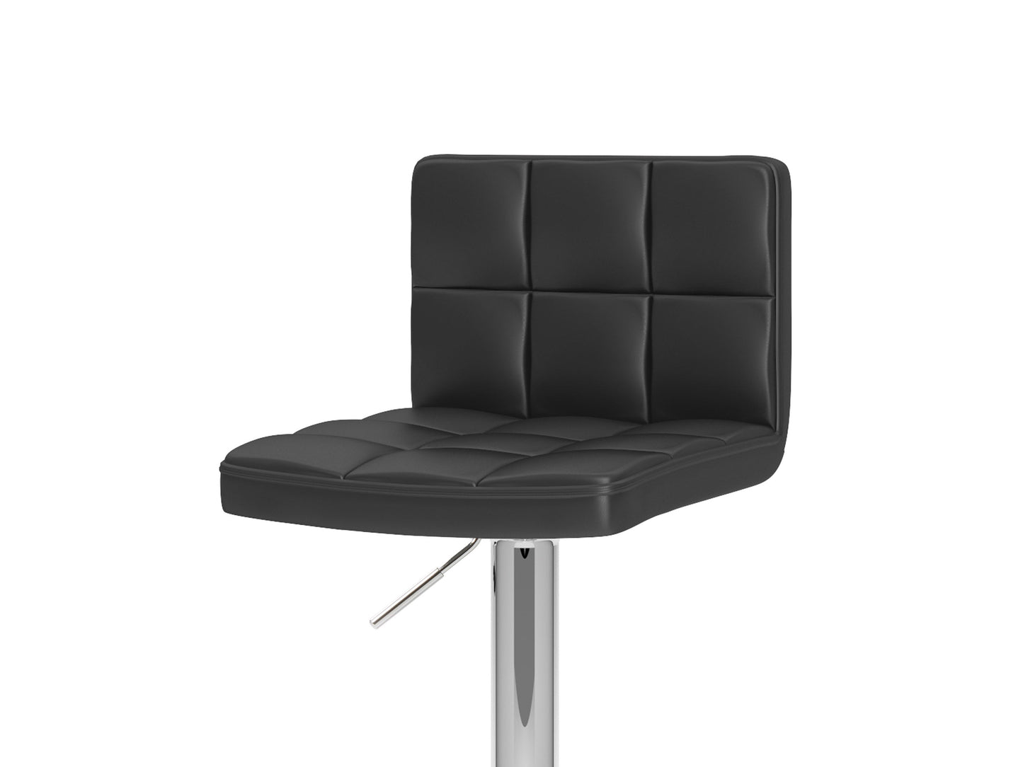 Set of 2 black swivel bar stools with cushioned seats, metal frames, and footrests for modern kitchen or bar areas.