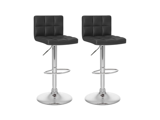 Black swivel bar stools, set of 2, with cushioned seats, sleek metal frames, and modern design.