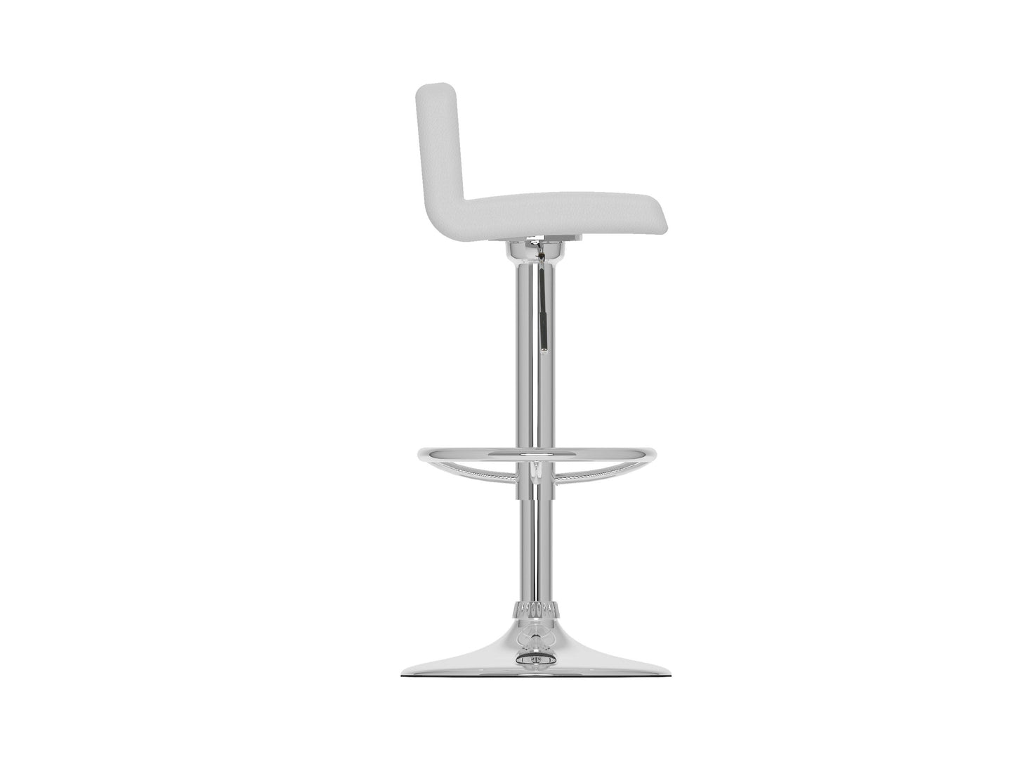 White low back bar stools, set of 2, with chrome legs and cushioned seats, modern minimalist design for kitchen or bar.