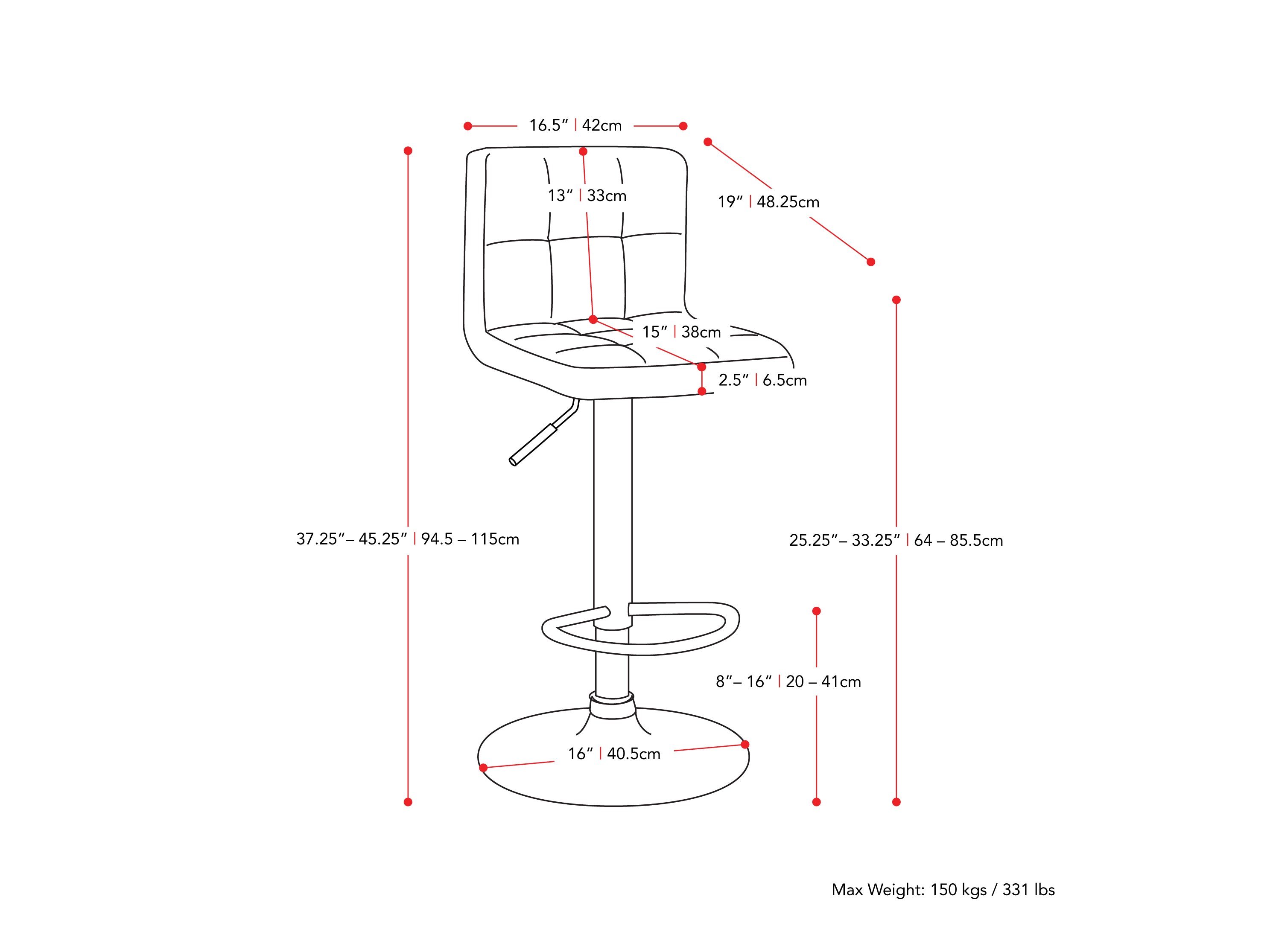 Red swivel bar stools set of 2 with cushioned seats, metal frames, and adjustable height for modern kitchens or bars.