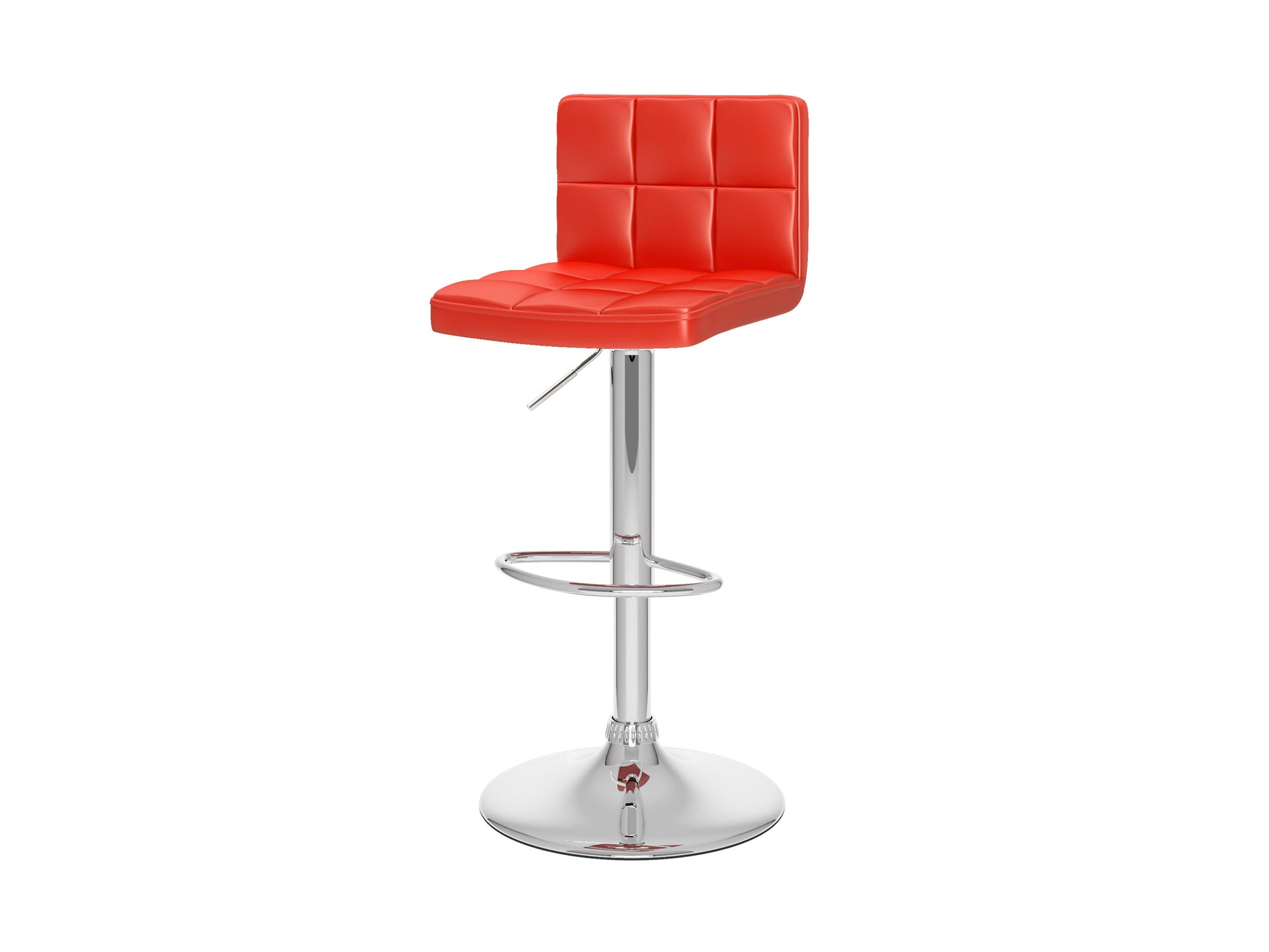 Red swivel bar stools set of 2 with cushioned seats, chrome bases, and adjustable height for modern kitchen or bar.