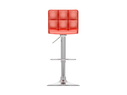 Red swivel bar stools set, featuring cushioned seats, backrests, and chrome bases, perfect for modern kitchen counters.