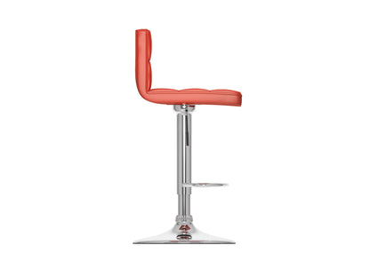 Red swivel bar stools, set of 2, with cushioned seats, chrome bases, and adjustable heights for modern kitchen or bar areas.