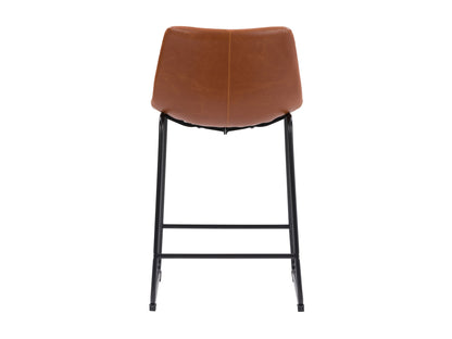 Brown metal bar stools, set of 2, with cushioned seats, sleek black legs, and a modern design.