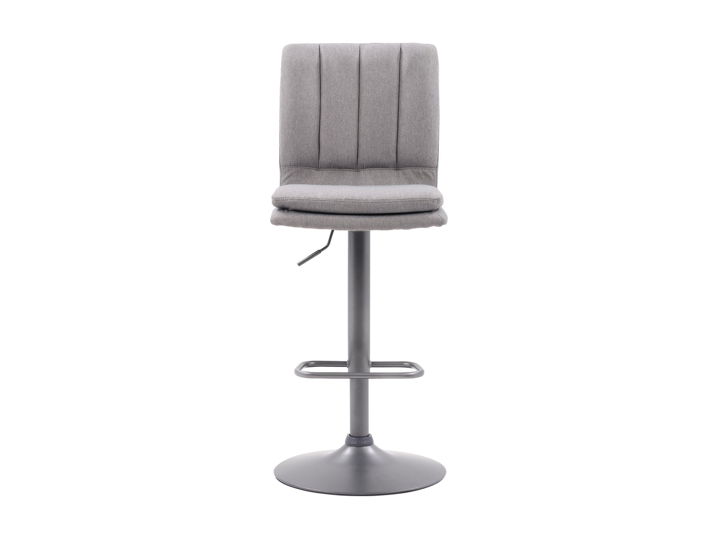 Grey swivel bar stools, set of 2, with cushioned seats, wooden legs, and a modern design.