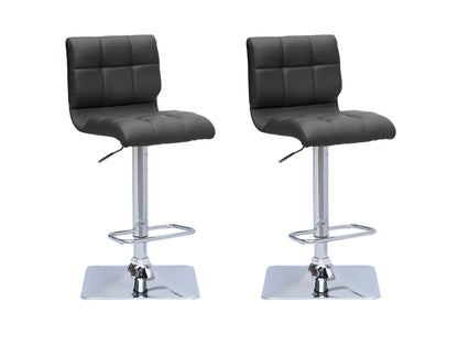 Black tufted bar stools set of 2, featuring cushioned seats, sleek black legs, and a modern design for kitchen or bar areas.