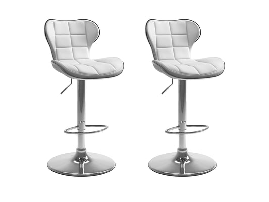 White bar stools with backs, set of 2, featuring sleek metal legs and cushioned seats for modern kitchen or bar areas.