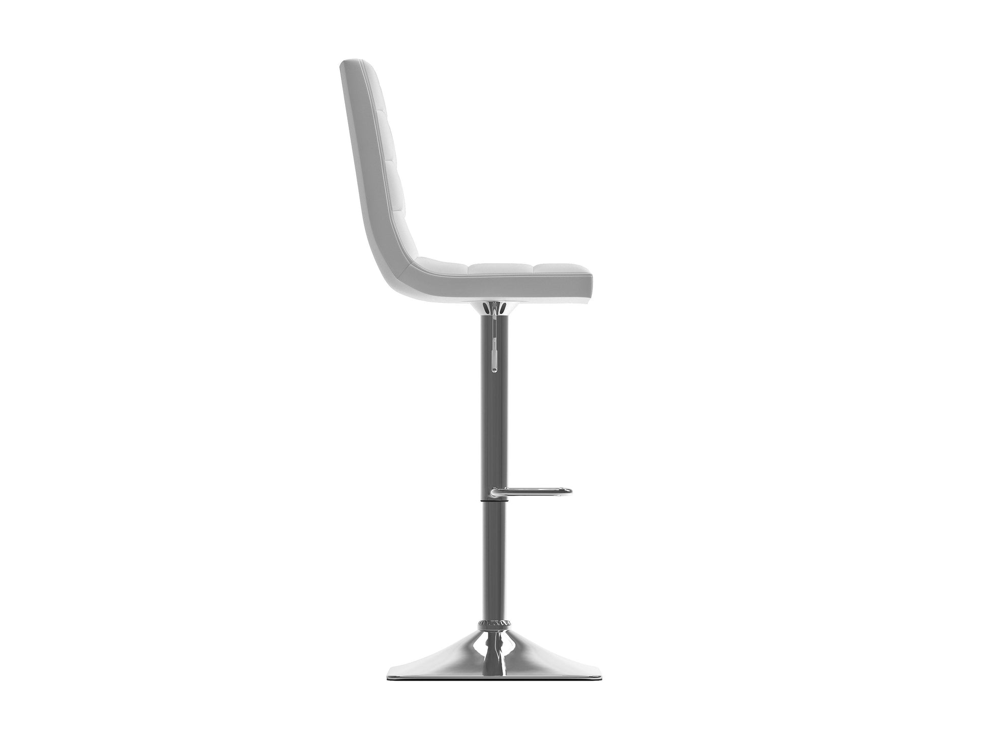 White high back bar stools set of 2, cushioned seats, chrome legs, modern design, perfect for kitchen or bar areas.