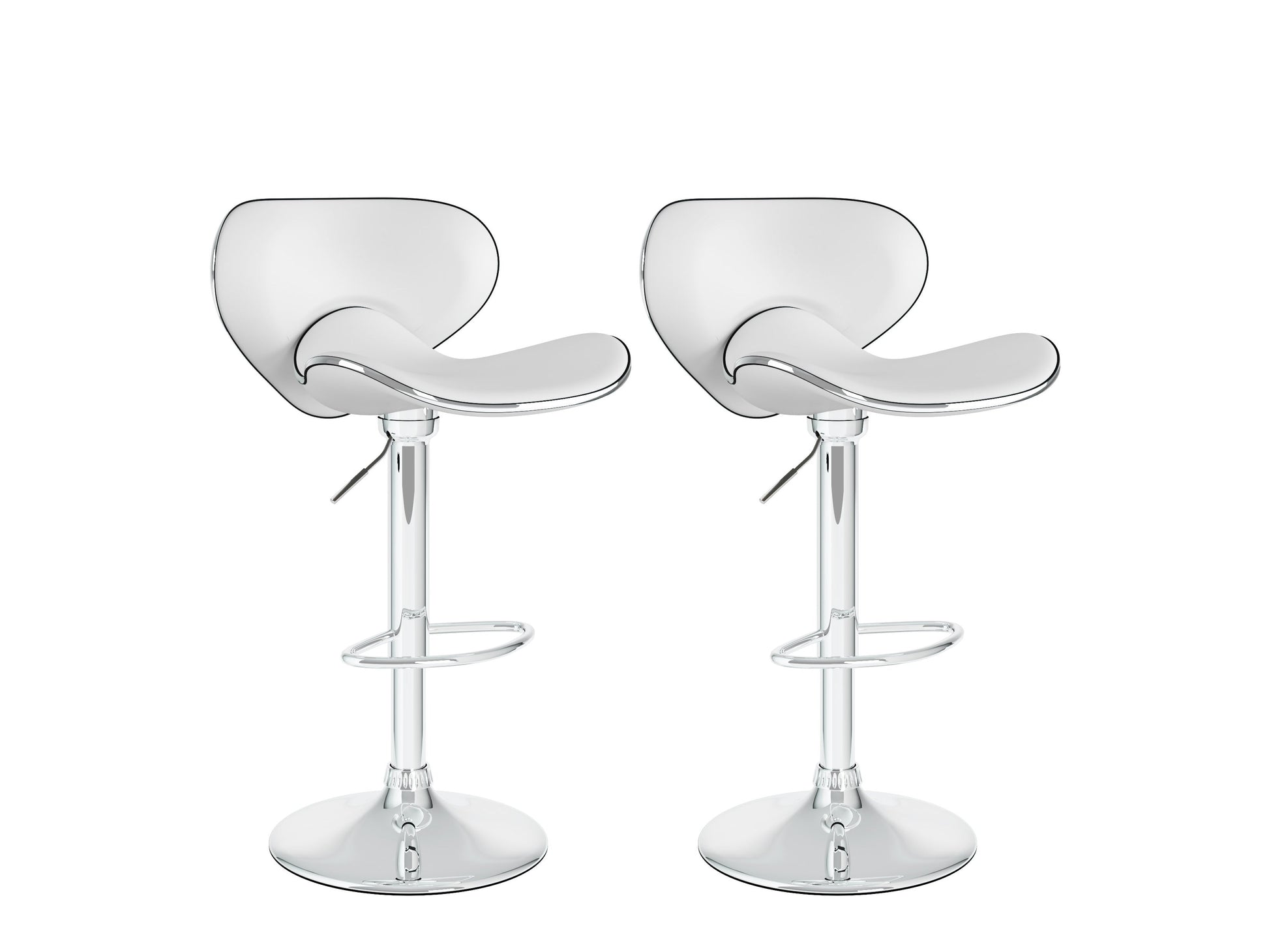 White bar stools with backs, set of 2, featuring sleek metal legs and cushioned seats, perfect for modern kitchens or bars.