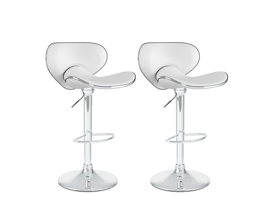 White bar stools with backs, set of 2, featuring sleek metal legs and cushioned seats, perfect for modern kitchens or bars.