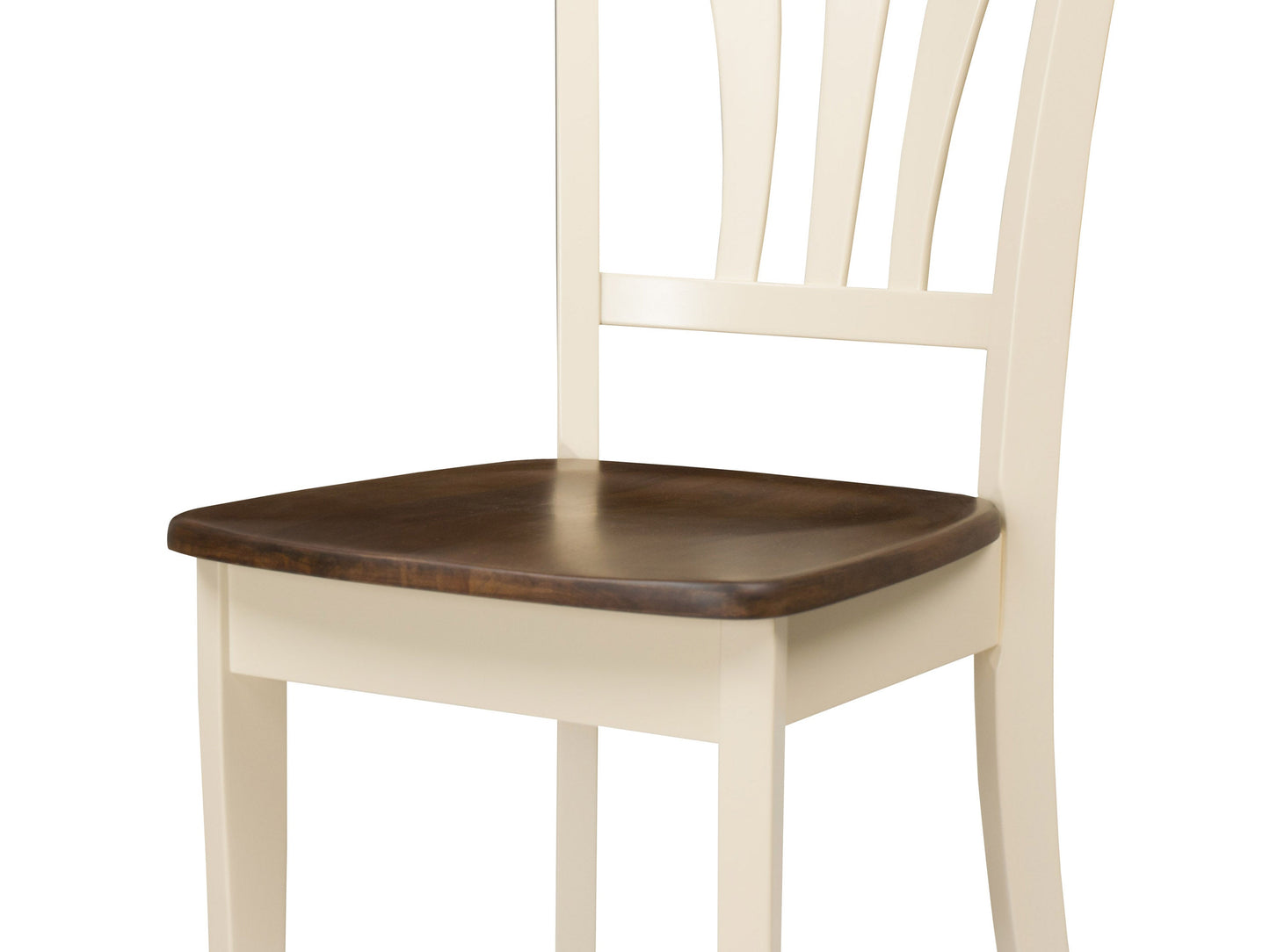 Dark brown solid wood dining chairs with cream upholstered seats, set of 2, elegant and sturdy design.