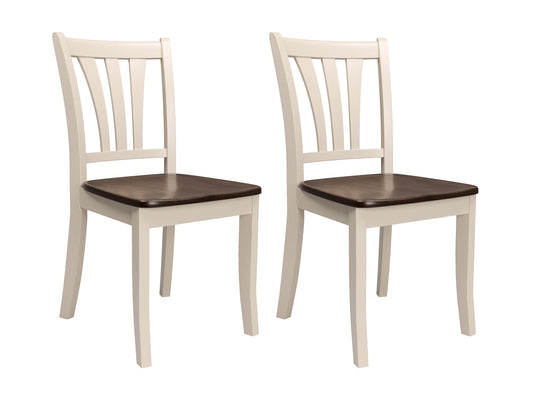 Dark brown solid wood dining chairs with cream cushions, set of 2, featuring elegant design and sturdy construction.