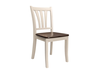 Dark brown solid wood dining chairs with cream upholstered seats, set of 2, modern design, perfect for dining rooms.