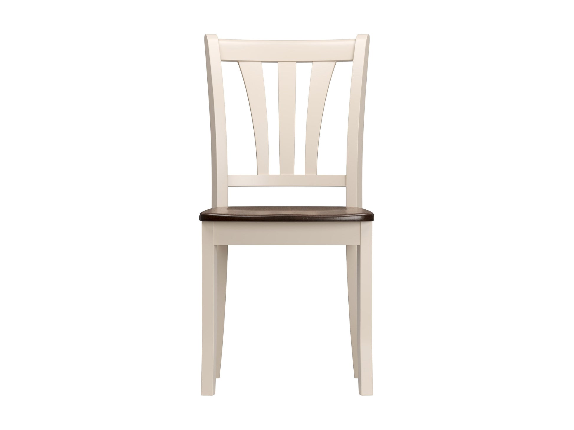 Dark brown solid wood dining chairs with cream upholstered seats, set of 2, perfect for modern dining rooms.