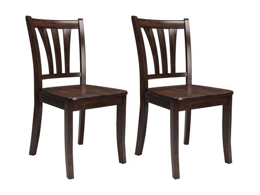 Solid wood dining chairs set, espresso finish, slatted back, cushioned seat, elegant dining room furniture.