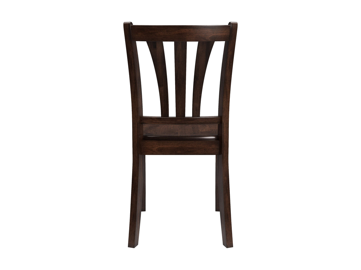 Set of 2 espresso solid wood dining chairs with cushioned seats and slatted backs, perfect for modern dining rooms.