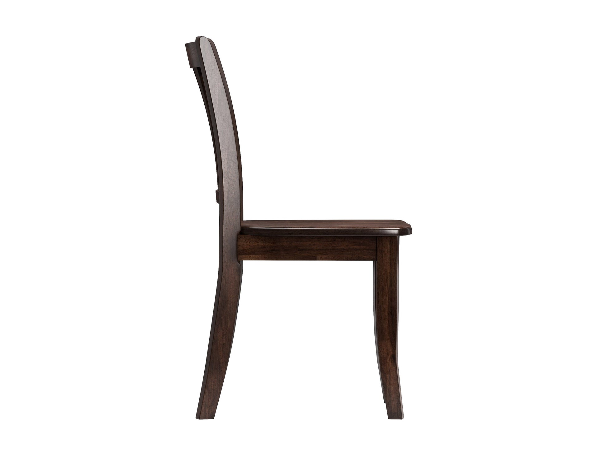 Solid wood dining chairs, set of 2, espresso finish, padded seats, and curved backrests for dining room.