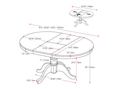 Extendable oval dining table in dark brown and cream with sleek metal legs and a contemporary design.